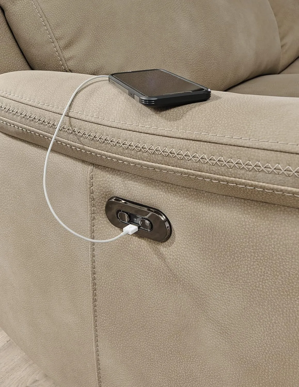 Signature Design by Ashley Next-Gen DuraPella Faux Leather Zero Wall Power Reclining Sofa with USB, Beige Sand