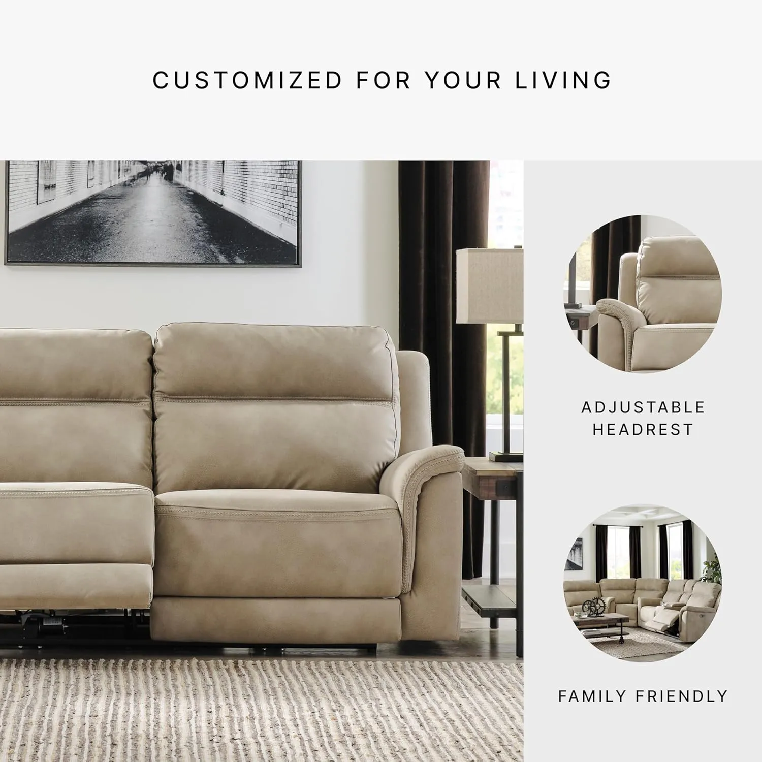 Signature Design by Ashley Next-Gen DuraPella Faux Leather Zero Wall Power Reclining Sofa with USB, Beige Sand