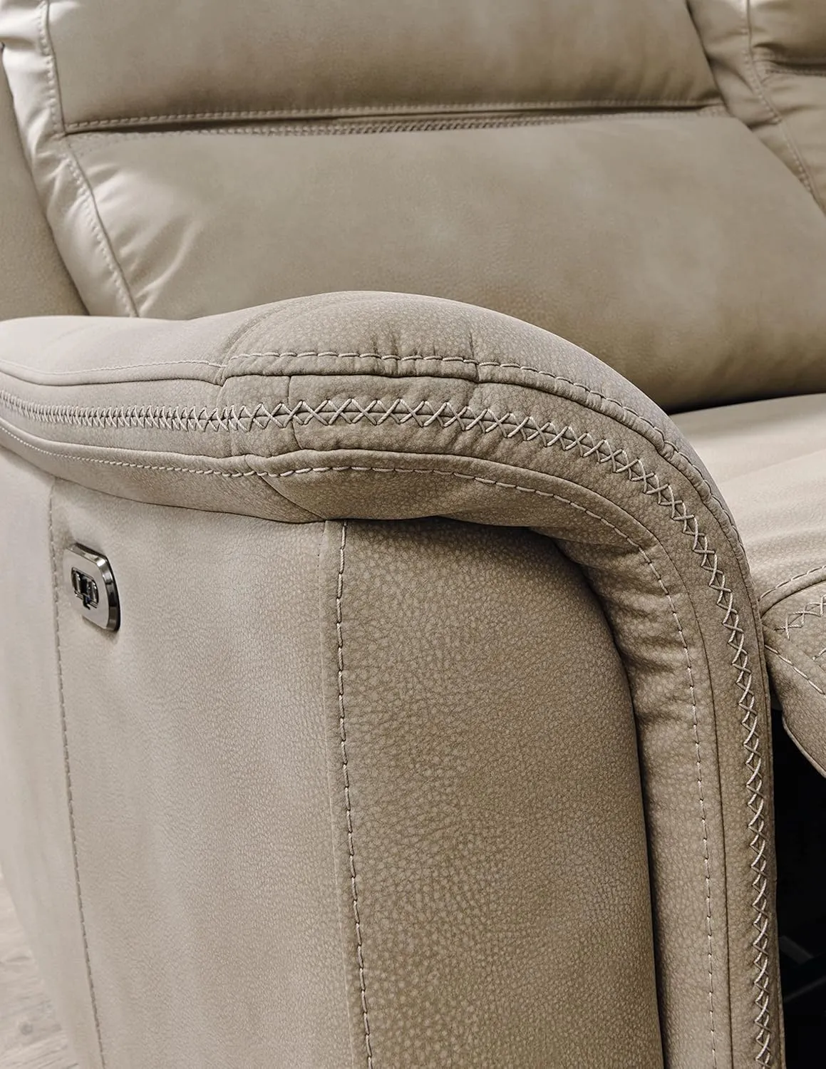 Signature Design by Ashley Next-Gen DuraPella Faux Leather Zero Wall Power Reclining Sofa with USB, Beige Sand