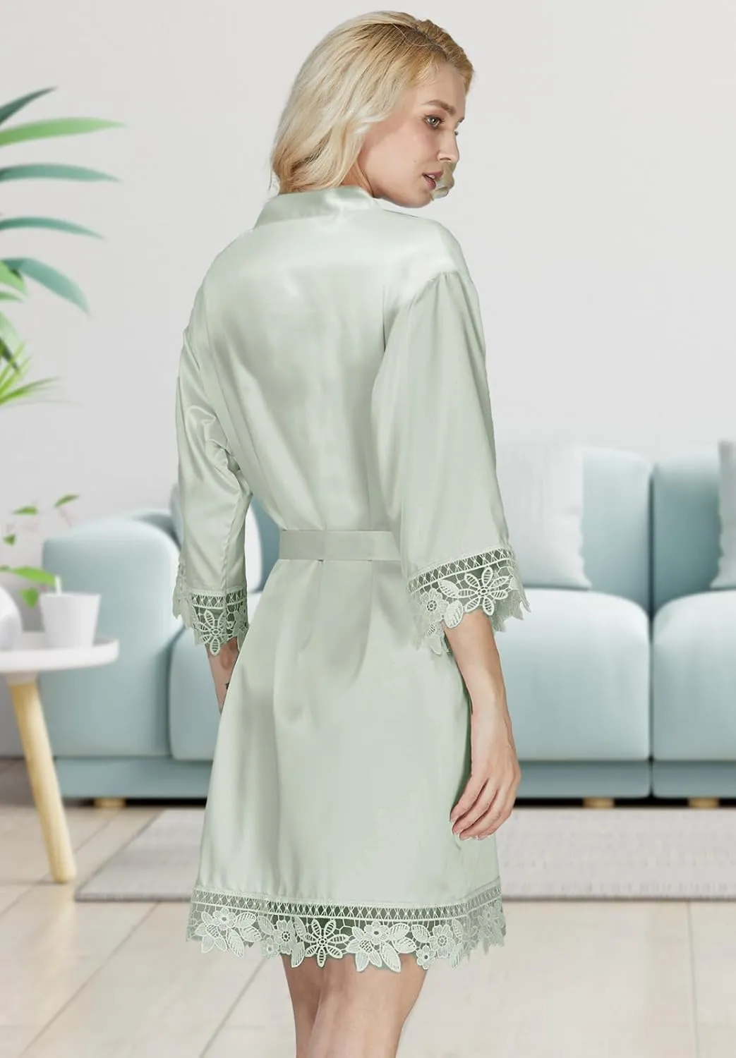 Silk Robes for Womens 2Pcs Satin Robe Kimonos Bridesmaid Bride Lace Bathrobes Sleepwear Bridal Silky Loungewear Wedding Robes