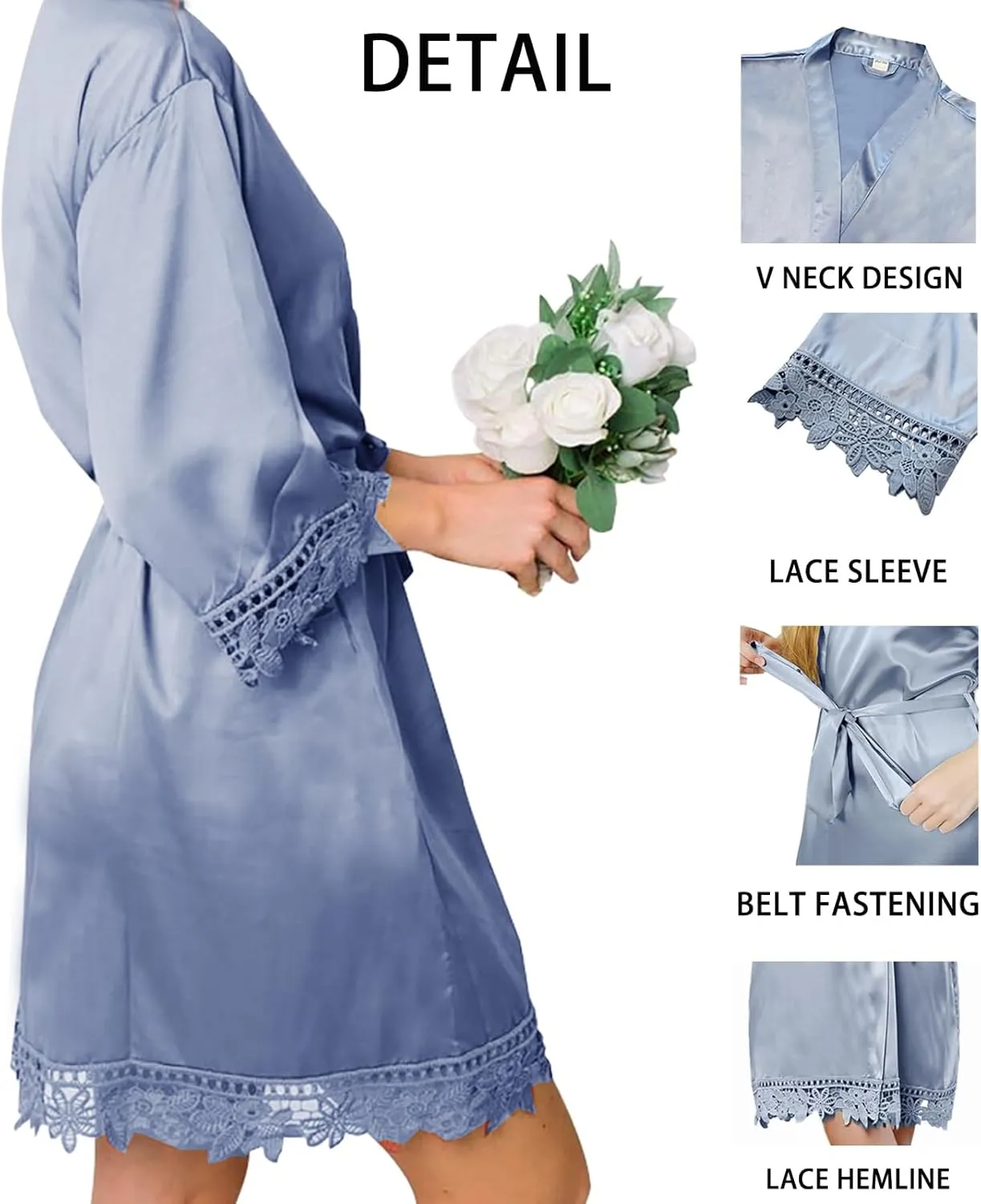 Silk Robes for Womens 2Pcs Satin Robe Kimonos Bridesmaid Bride Lace Bathrobes Sleepwear Bridal Silky Loungewear Wedding Robes