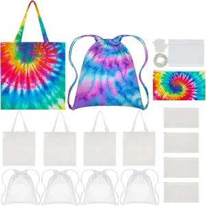 Silkfly 12 Pcs Cotton Bags Set for Tie Dye Kit 3 Style Cotton Tote Drawstring Makeup Bags Items for DIY Large Groups Tie Dying (Small)
