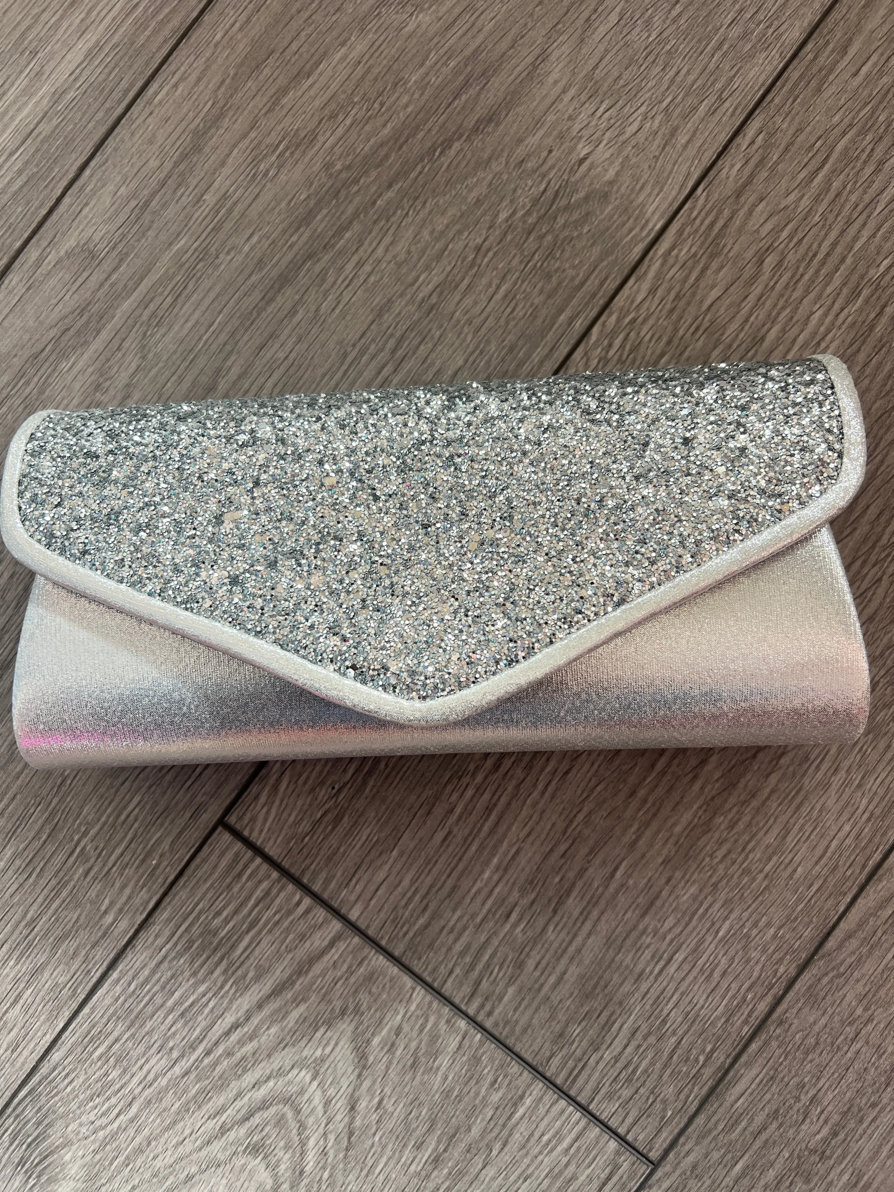 Silver Glitter Clutch Bag