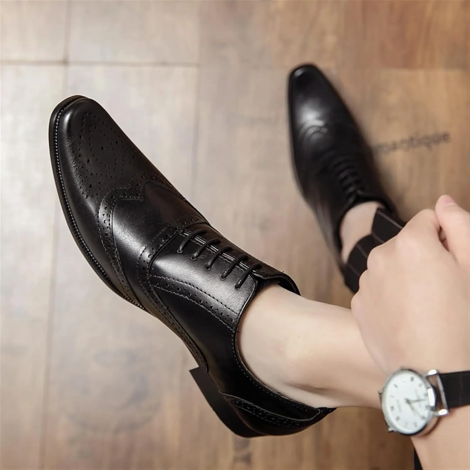 Single Season Dress Shoes for Men Lace Up Brogue Embossed Wing Tip Plain Burnished Toe Vegan Leather Non Slip Anti-Slip Slip Resistant Low Top Party Very Popular Among Young People