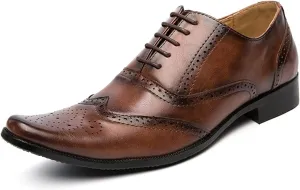 Single Season Dress Shoes for Men Lace Up Brogue Embossed Wing Tip Plain Burnished Toe Vegan Leather Non Slip Anti-Slip Slip Resistant Low Top Party Very Popular Among Young People