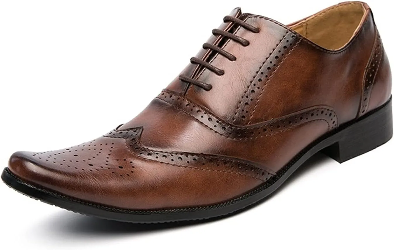 Single Season Dress Shoes for Men Lace Up Brogue Embossed Wing Tip Plain Burnished Toe Vegan Leather Non Slip Anti-Slip Slip Resistant Low Top Party Very Popular Among Young People