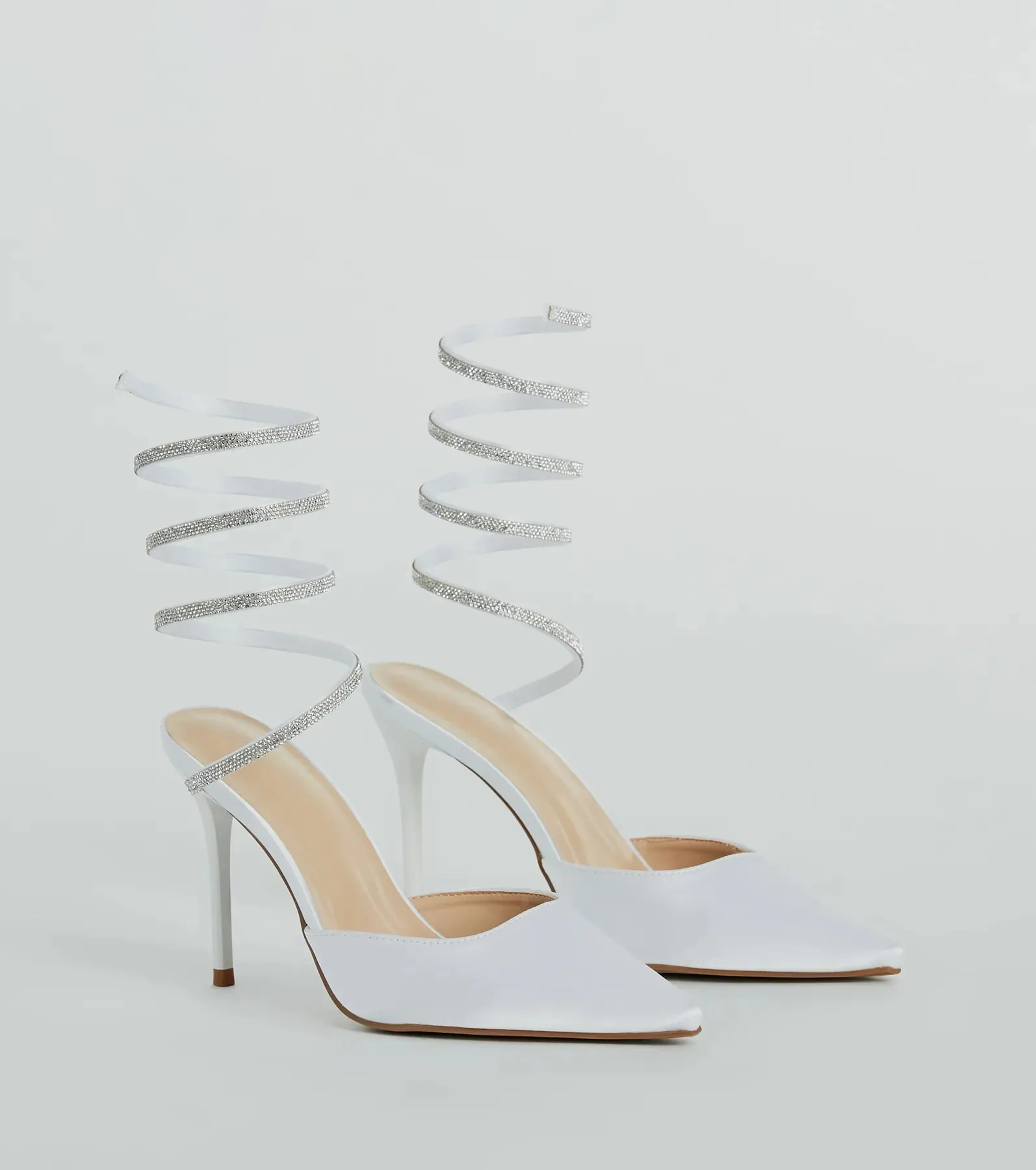 Sleek Beauty Rhinestone Spiral Satin Pumps