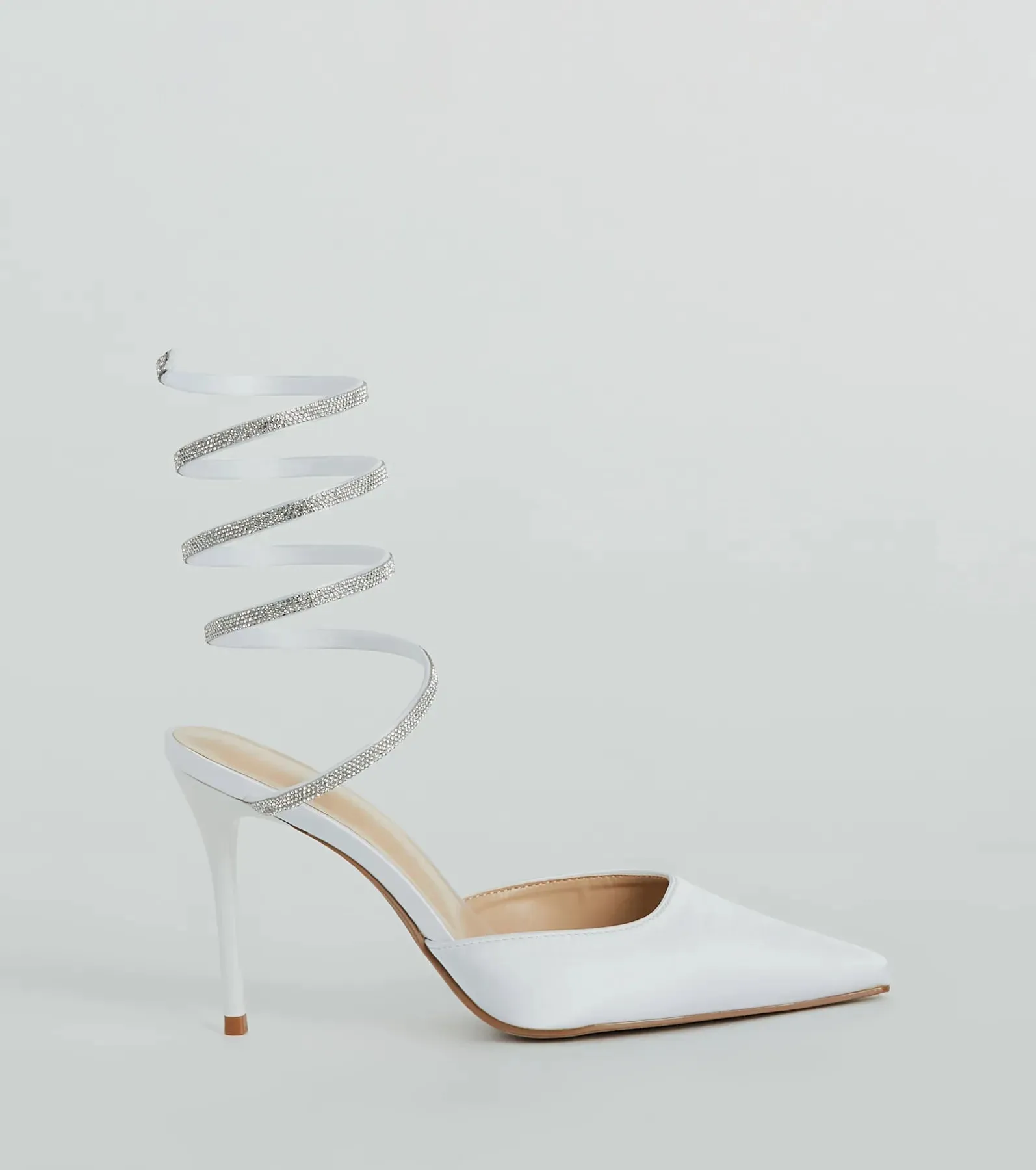 Sleek Beauty Rhinestone Spiral Satin Pumps