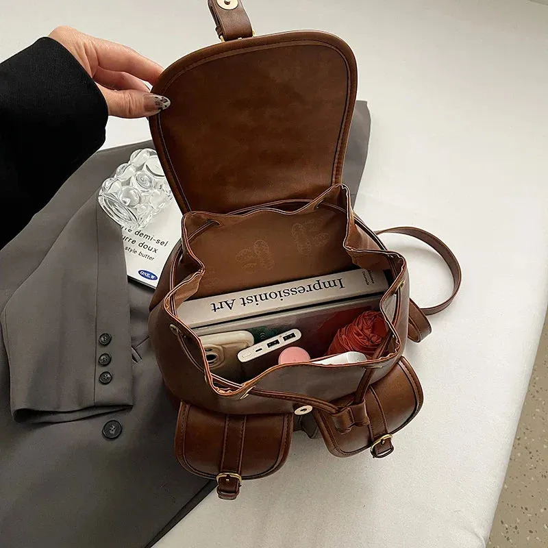 Small Double Pockets Faux Leather Backpack