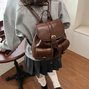 Small Double Pockets Faux Leather Backpack