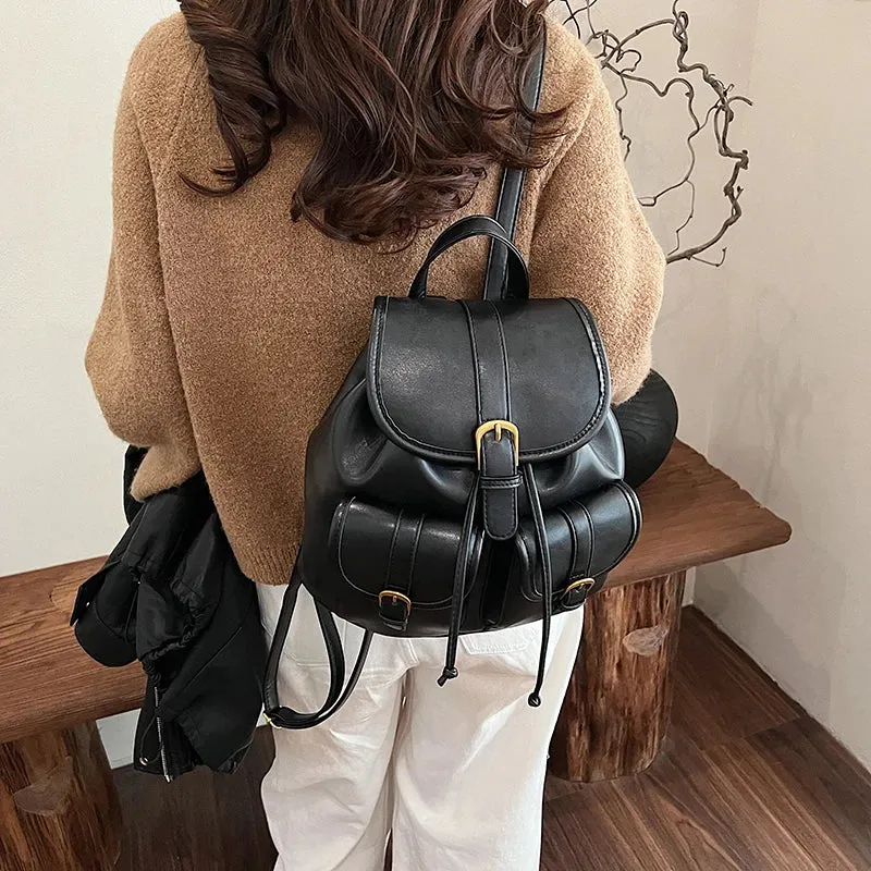 Small Double Pockets Faux Leather Backpack