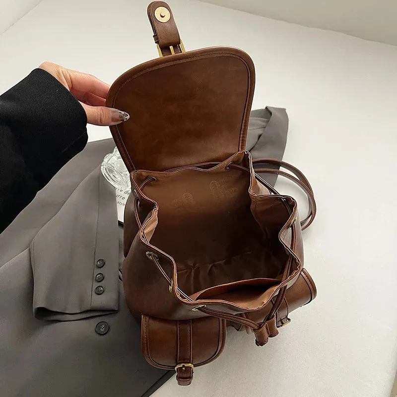 Small Double Pockets Faux Leather Backpack