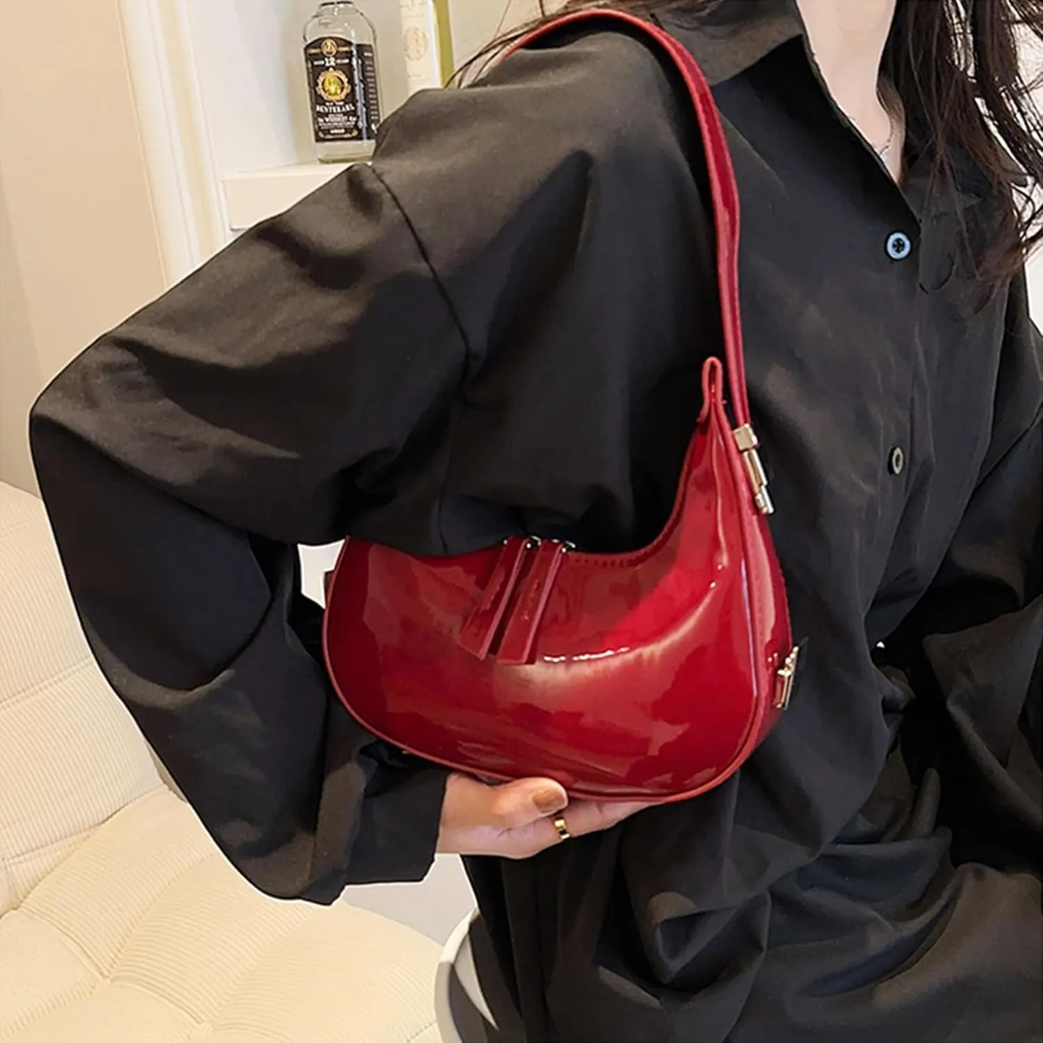 Small Purse for women,Trendy Cute Shoulder Bags Small Clutch Hobo Tote Handbag With Double Zipper Closure
