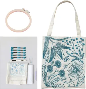 Smart-Feather Flower Embroidery Kit Tote Bag, Hand Embroidery Kit for Adults Beginner with Embroidery Patterns, Embroidery Hoop,DIY Sewing Kit