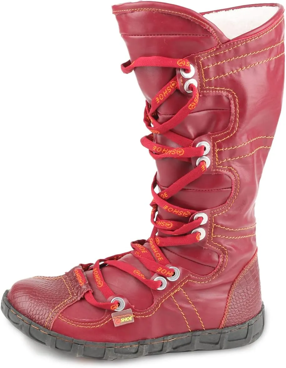 Snake-Embossed Leather and PU Upper Lace Decoration Women's Tall Boot