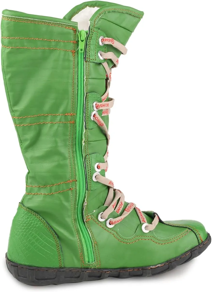 Snake-Embossed Leather and PU Upper Lace Decoration Women's Tall Boot