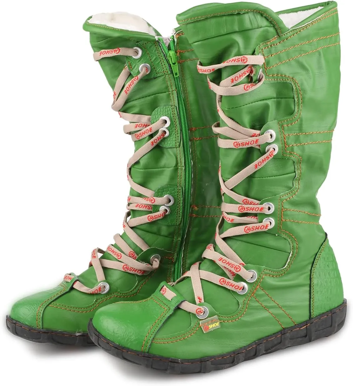 Snake-Embossed Leather and PU Upper Lace Decoration Women's Tall Boot