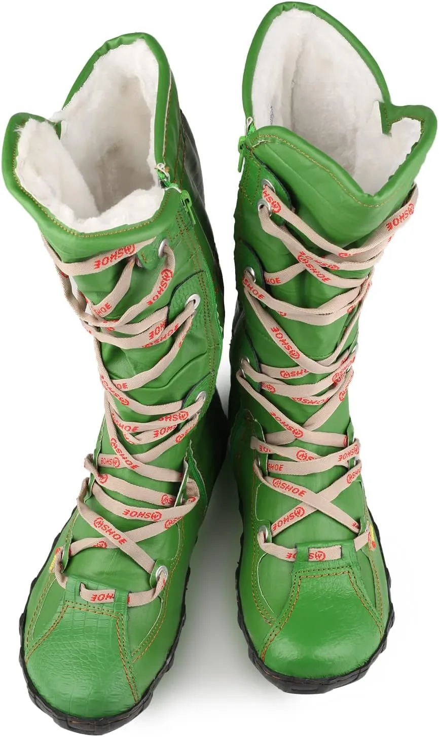 Snake-Embossed Leather and PU Upper Lace Decoration Women's Tall Boot