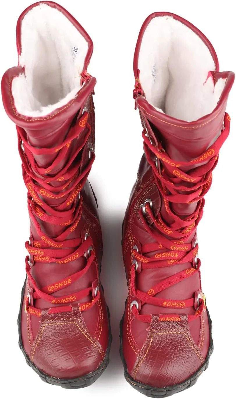 Snake-Embossed Leather and PU Upper Lace Decoration Women's Tall Boot
