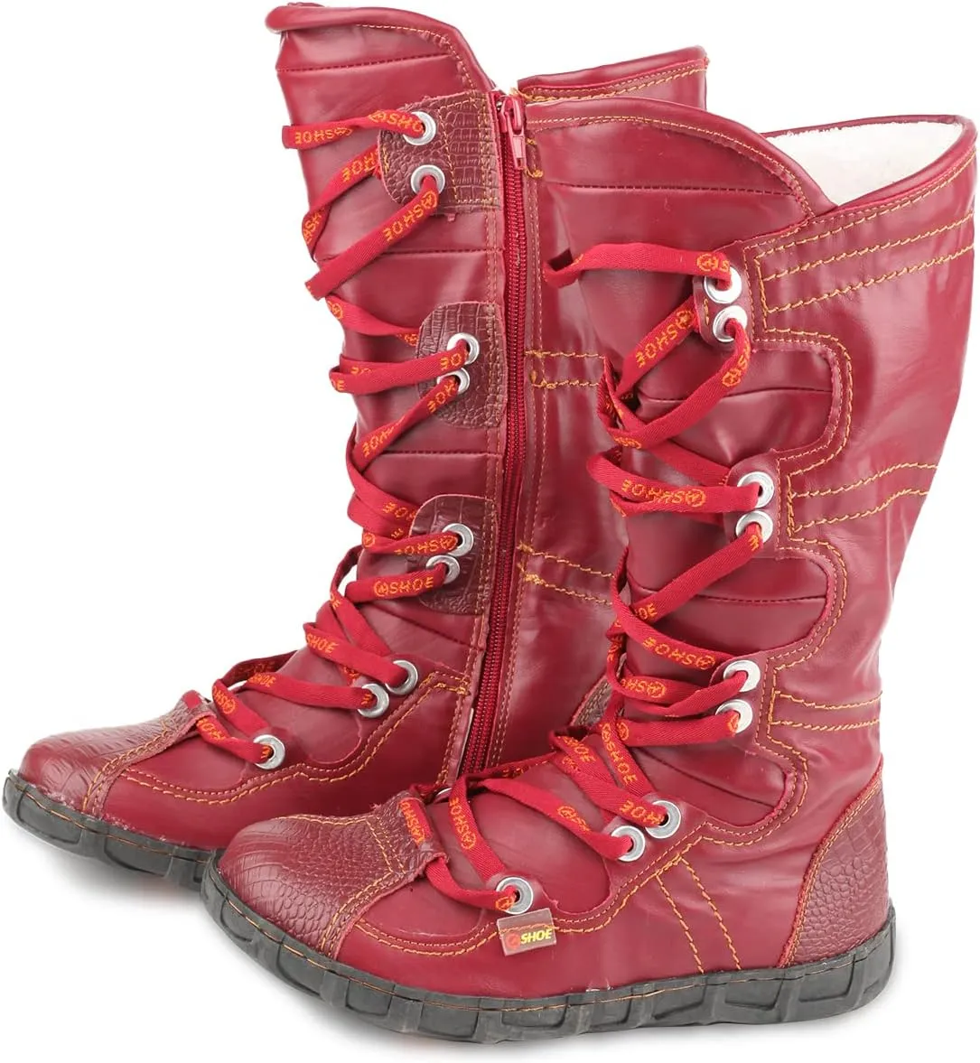 Snake-Embossed Leather and PU Upper Lace Decoration Women's Tall Boot