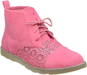 SOBEYO Women's Flat Booties Embroidered Flower Lace Up Oxford