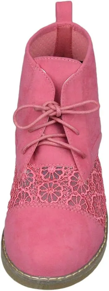 SOBEYO Women's Flat Booties Embroidered Flower Lace Up Oxford