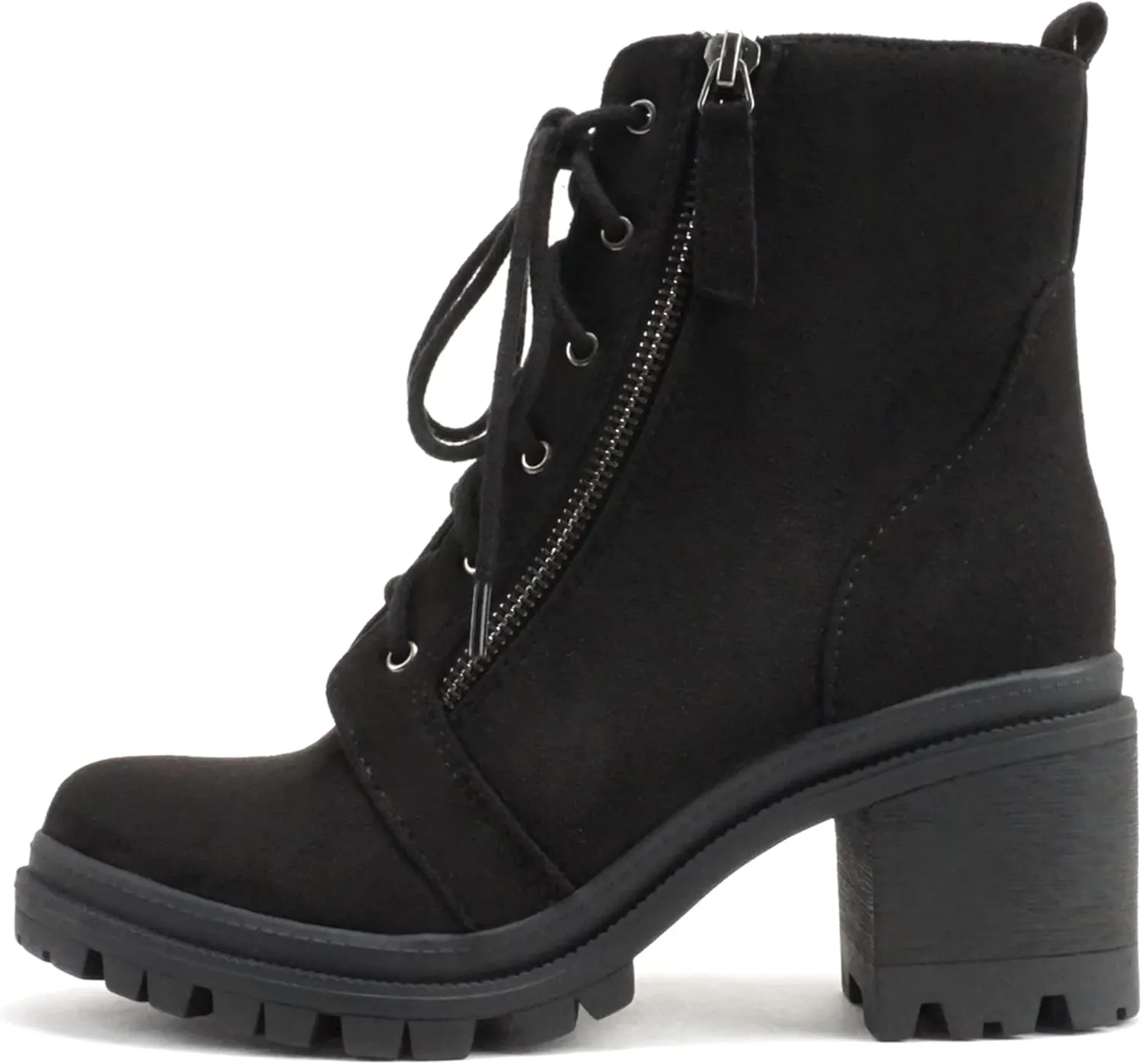 Soda Indiana Women's Faux Leather Lace Up High Chunky Heel Ankle Booties