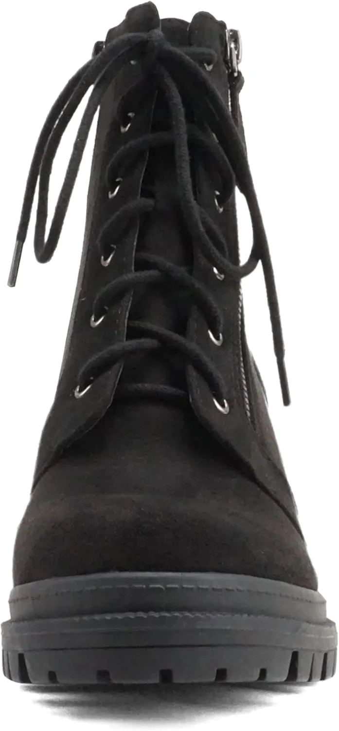 Soda Indiana Women's Faux Leather Lace Up High Chunky Heel Ankle Booties