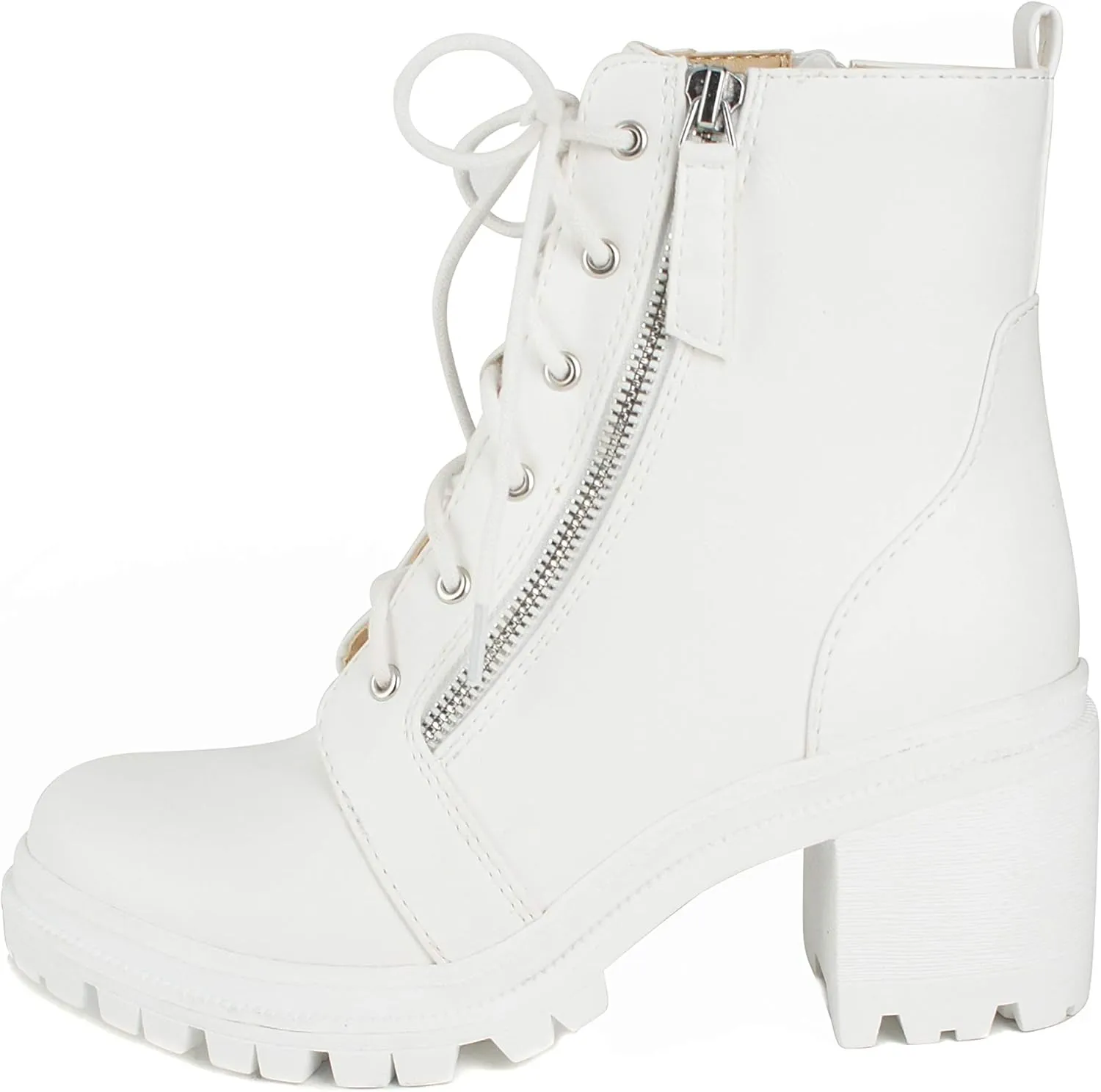 Soda Indiana Women's Faux Leather Lace Up High Chunky Heel Ankle Booties