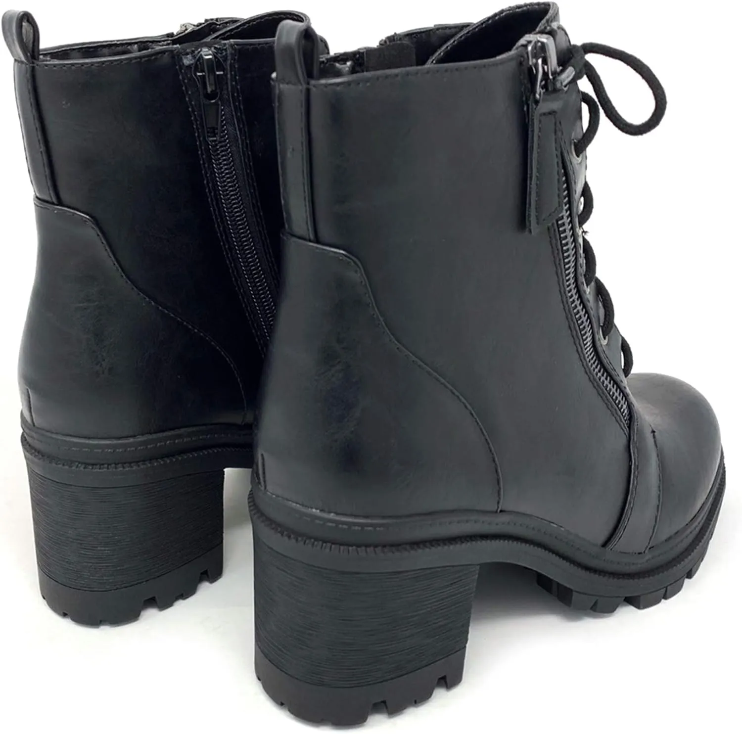 Soda Indiana Women's Faux Leather Lace Up High Chunky Heel Ankle Booties