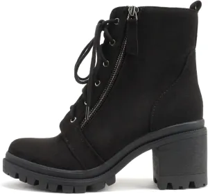 Soda Indiana Women's Faux Leather Lace Up High Chunky Heel Ankle Booties
