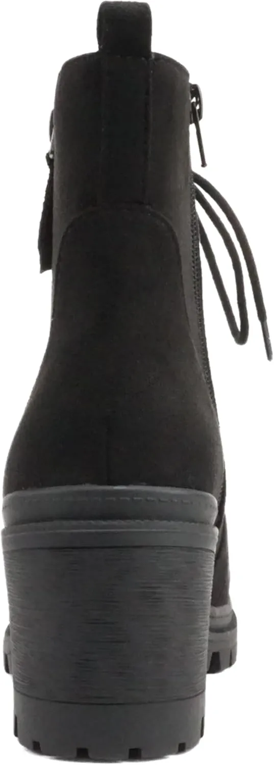 Soda Indiana Women's Faux Leather Lace Up High Chunky Heel Ankle Booties