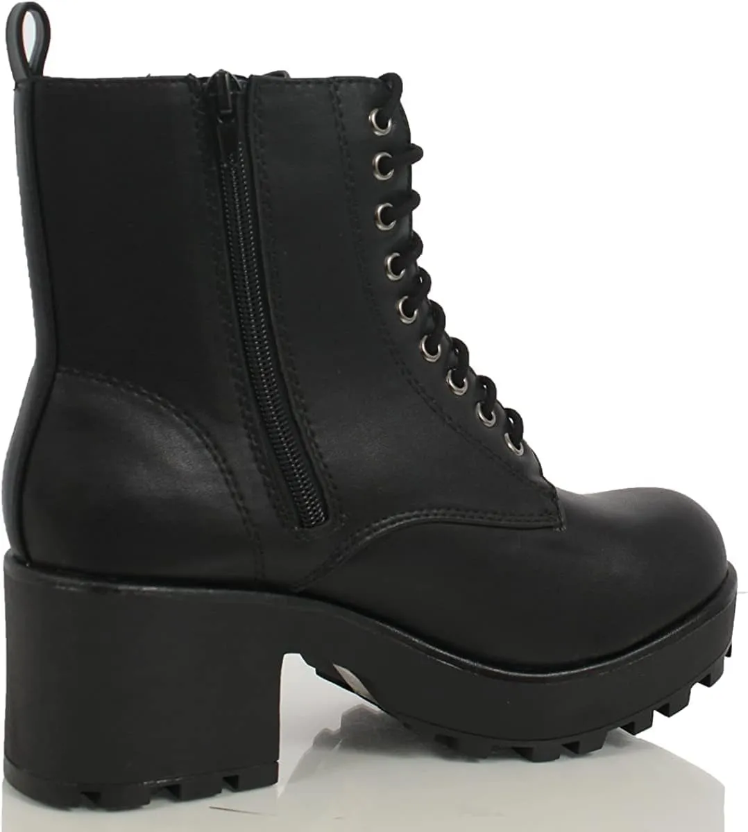 Soda Women's Magpie Faux Leather Lace-Up Combat Mid Heel Military Ankle Boots