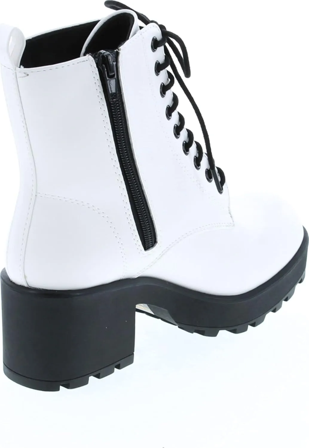 Soda Women's Magpie Faux Leather Lace-Up Combat Mid Heel Military Ankle Boots