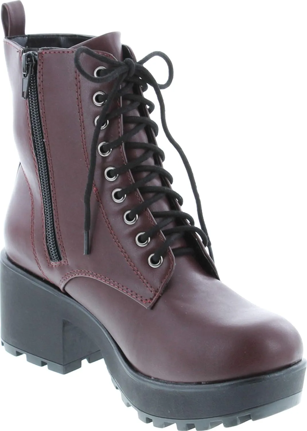 Soda Women's Magpie Faux Leather Lace-Up Combat Mid Heel Military Ankle Boots