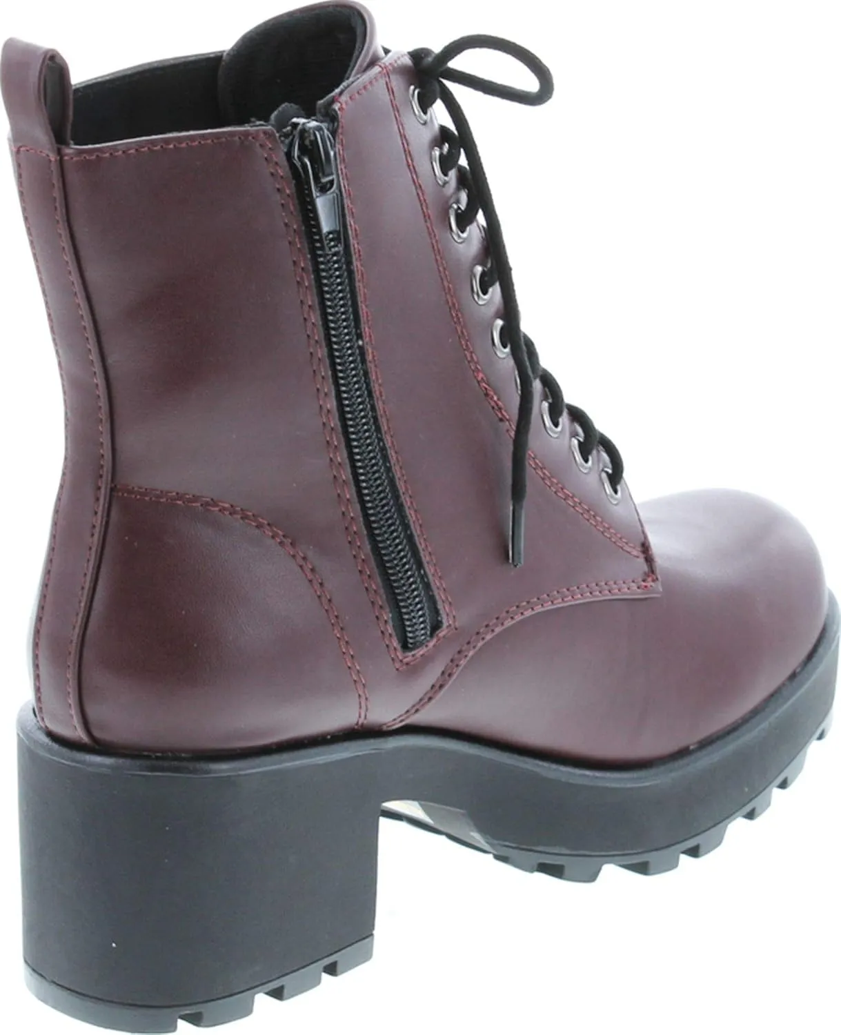 Soda Women's Magpie Faux Leather Lace-Up Combat Mid Heel Military Ankle Boots
