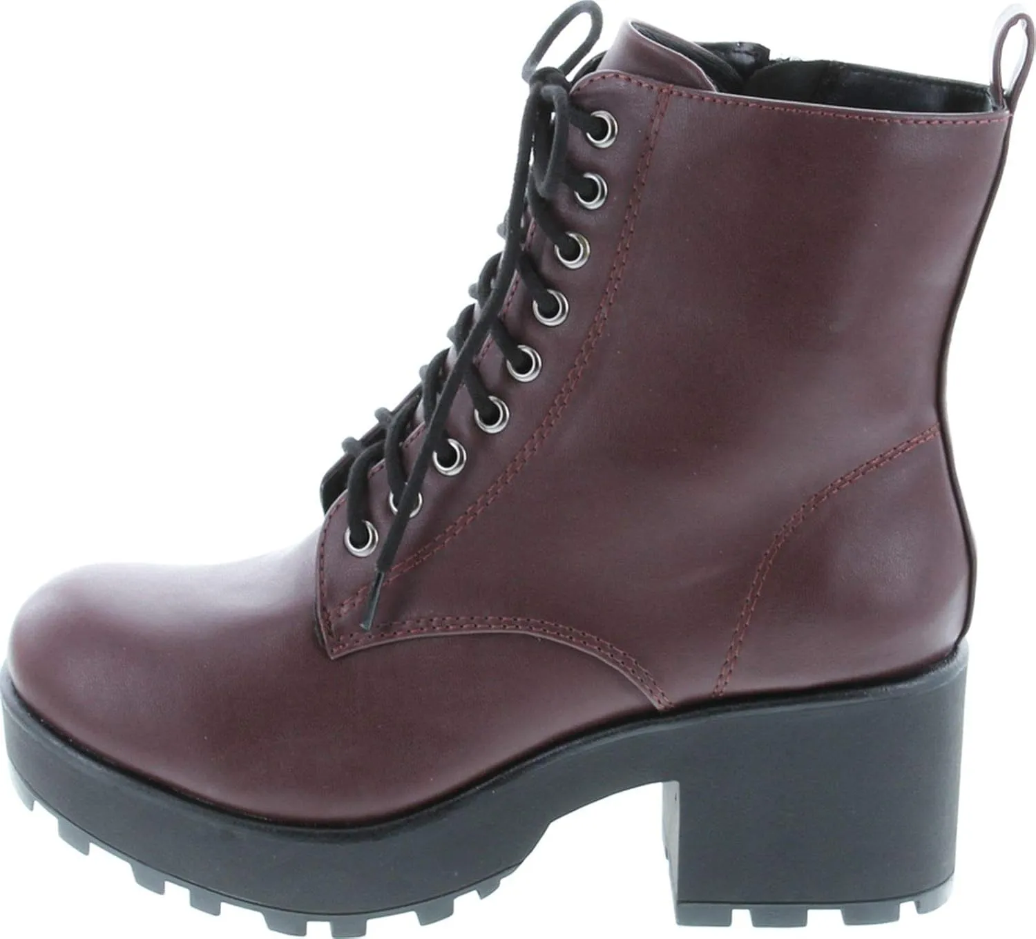 Soda Women's Magpie Faux Leather Lace-Up Combat Mid Heel Military Ankle Boots