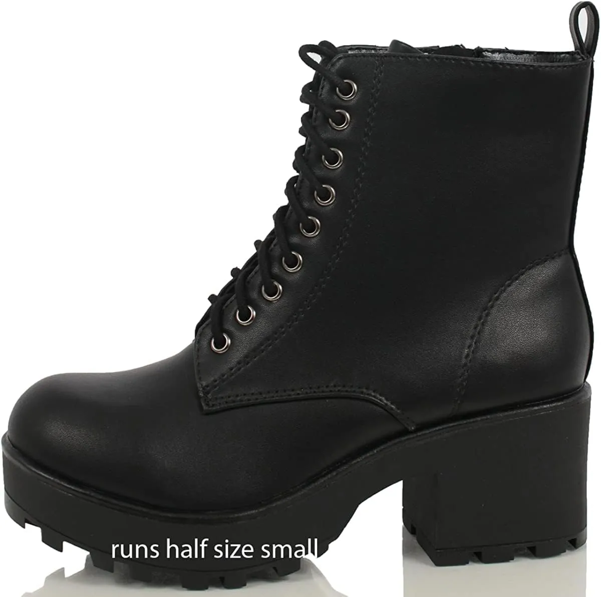 Soda Women's Magpie Faux Leather Lace-Up Combat Mid Heel Military Ankle Boots