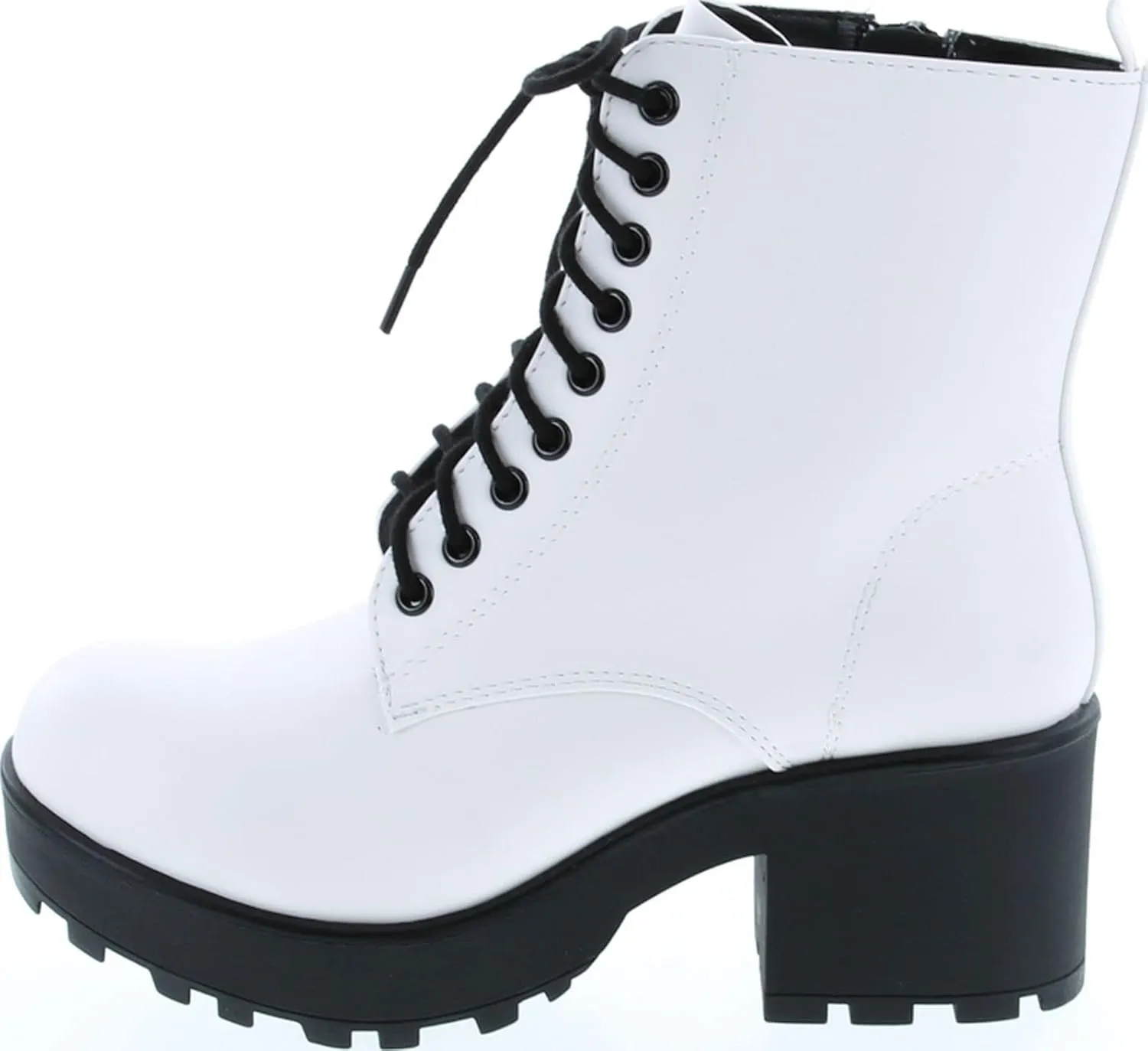 Soda Women's Magpie Faux Leather Lace-Up Combat Mid Heel Military Ankle Boots