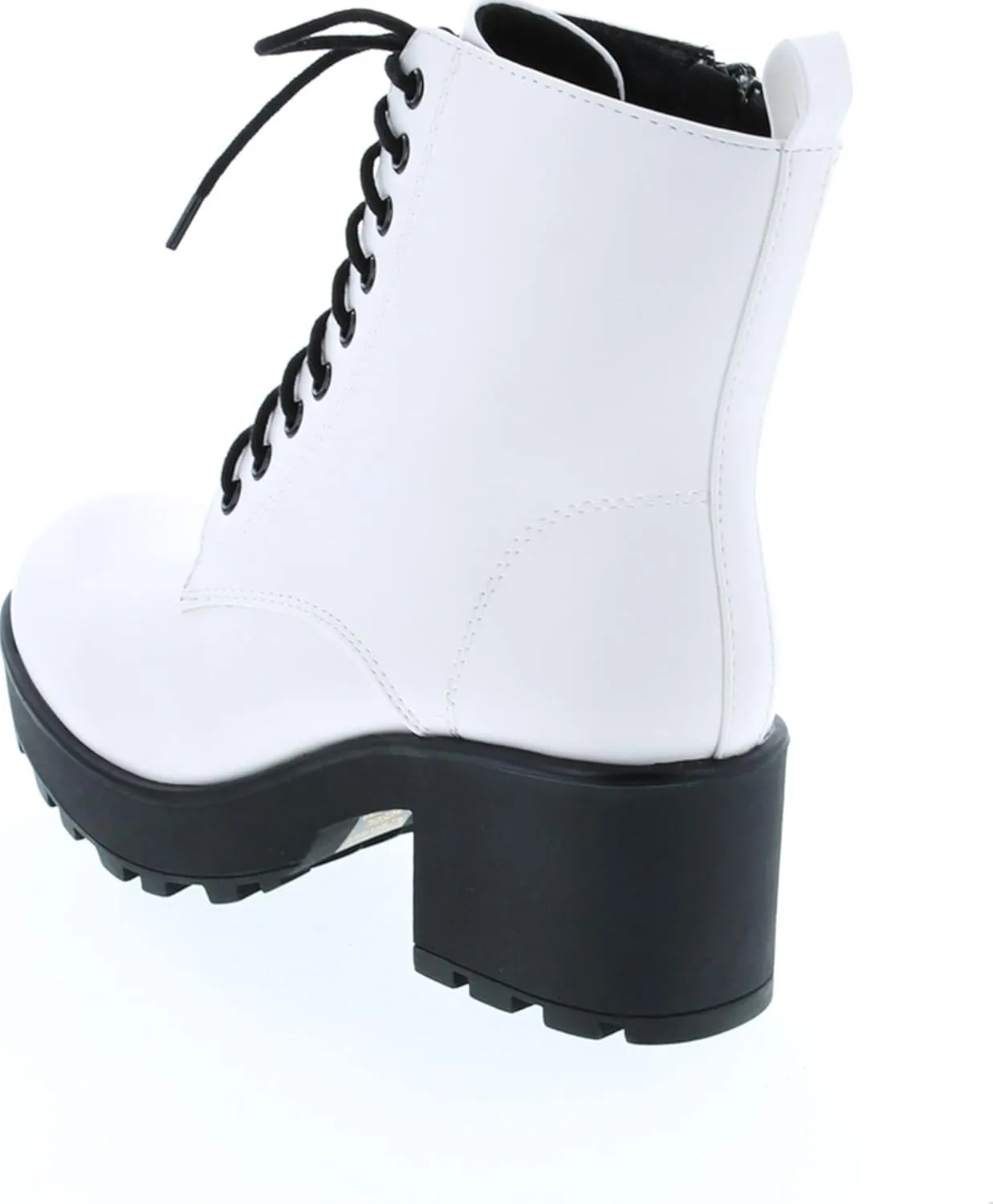 Soda Women's Magpie Faux Leather Lace-Up Combat Mid Heel Military Ankle Boots