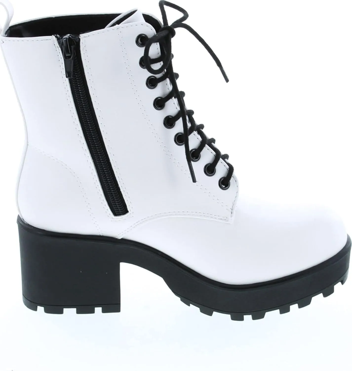 Soda Women's Magpie Faux Leather Lace-Up Combat Mid Heel Military Ankle Boots