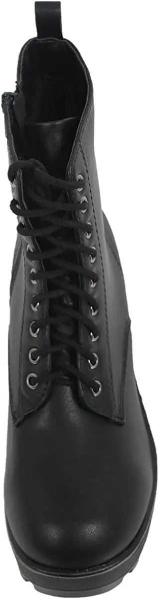 Soda Women's Magpie Faux Leather Lace-Up Combat Mid Heel Military Ankle Boots