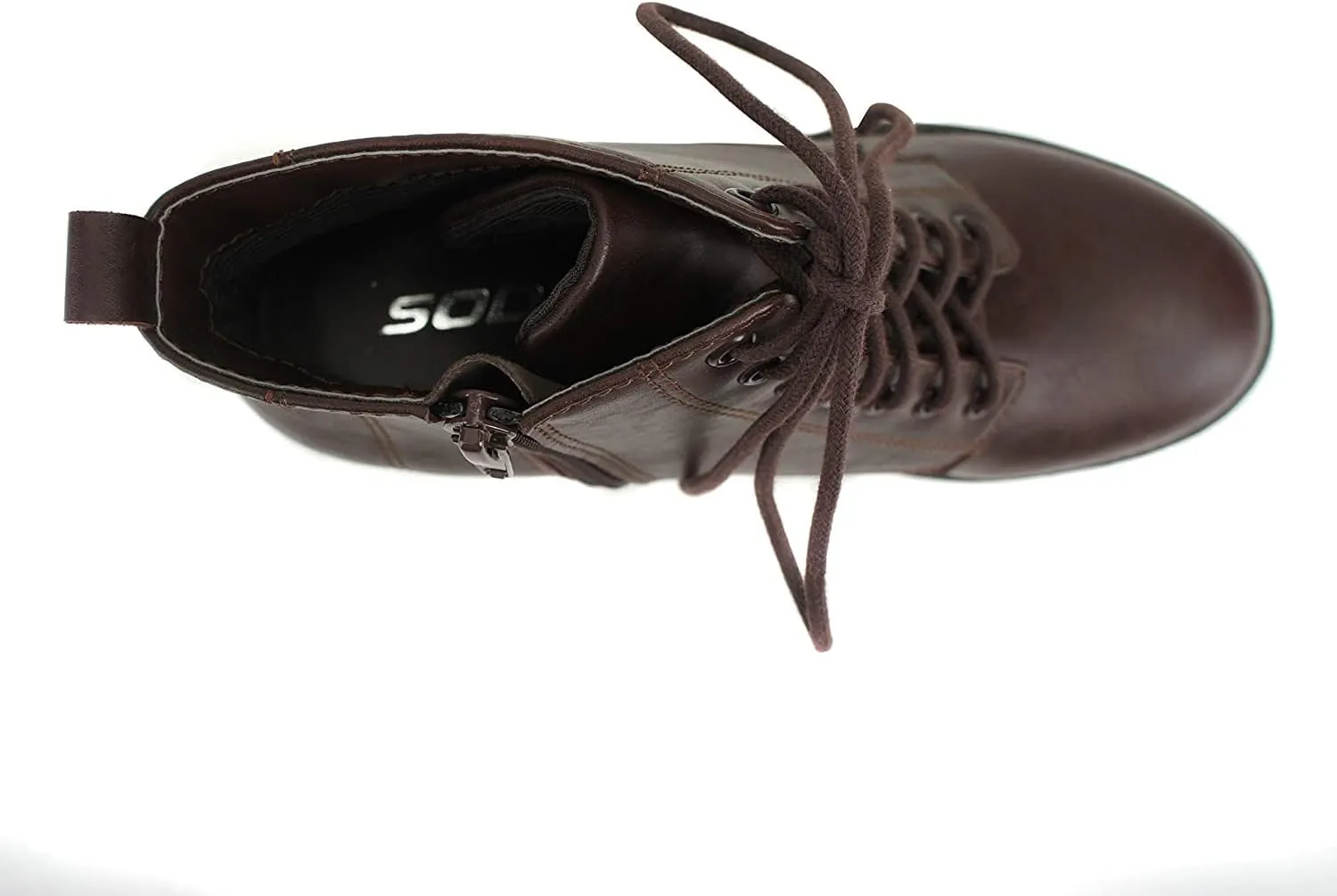 Soda Women's Nevitt Faux Leather Lace Up Chunky Heel Combat Style Boots