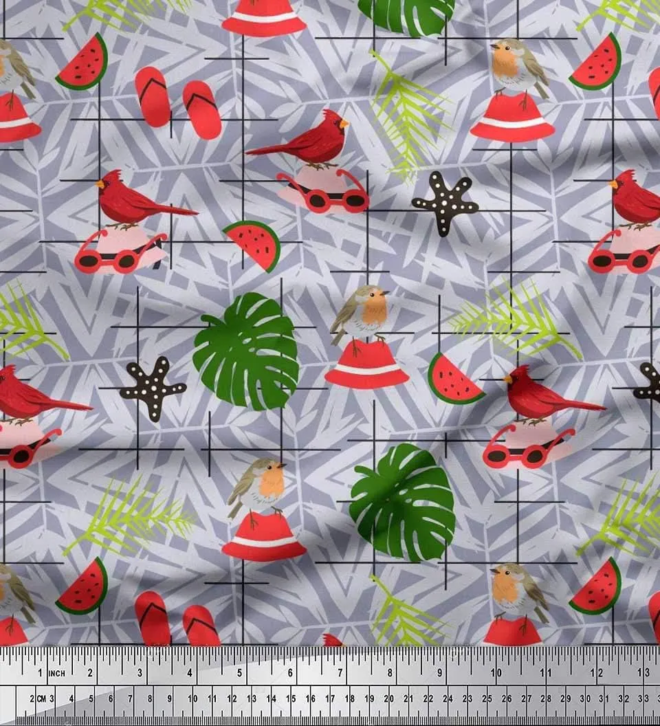 Soimoi Japan Crepe Satin Fabric Slippers,Hat & Goggles Fashion Printed Fabric 1 Yard 42 Inch Wide