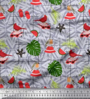 Soimoi Japan Crepe Satin Fabric Slippers,Hat & Goggles Fashion Printed Fabric 1 Yard 42 Inch Wide