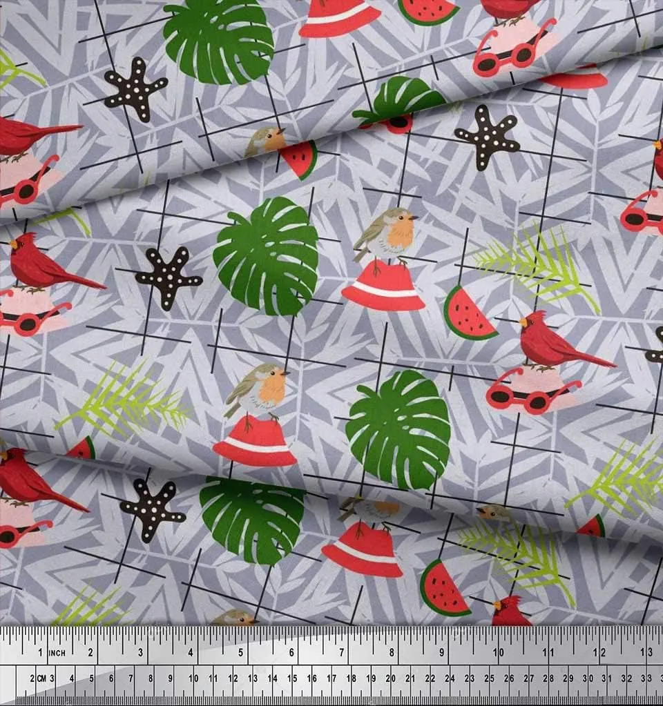 Soimoi Japan Crepe Satin Fabric Slippers,Hat & Goggles Fashion Printed Fabric 1 Yard 42 Inch Wide