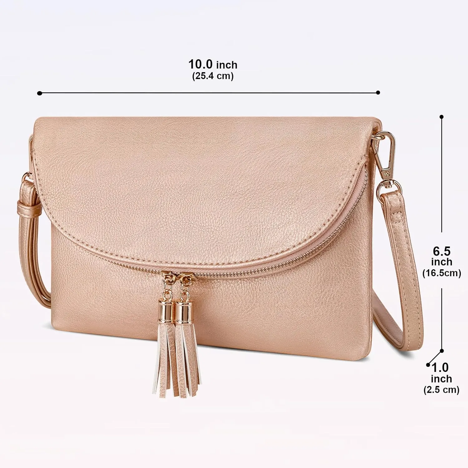 Solene Womens Envelop Clutch Purse Multi Compartments, 6 Card Slot Inside, Crossbody Bag With Tassels