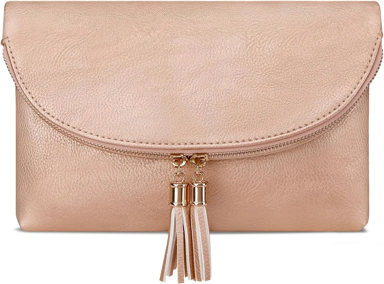 Solene Womens Envelop Clutch Purse Multi Compartments, 6 Card Slot Inside, Crossbody Bag With Tassels