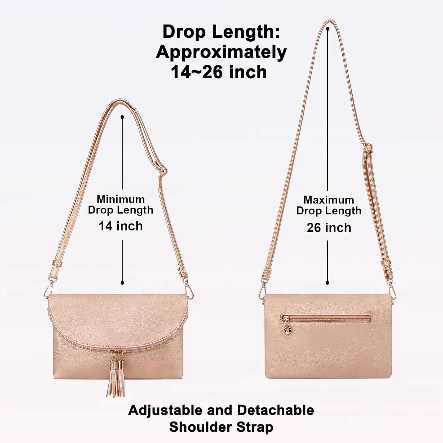 Solene Womens Envelop Clutch Purse Multi Compartments, 6 Card Slot Inside, Crossbody Bag With Tassels