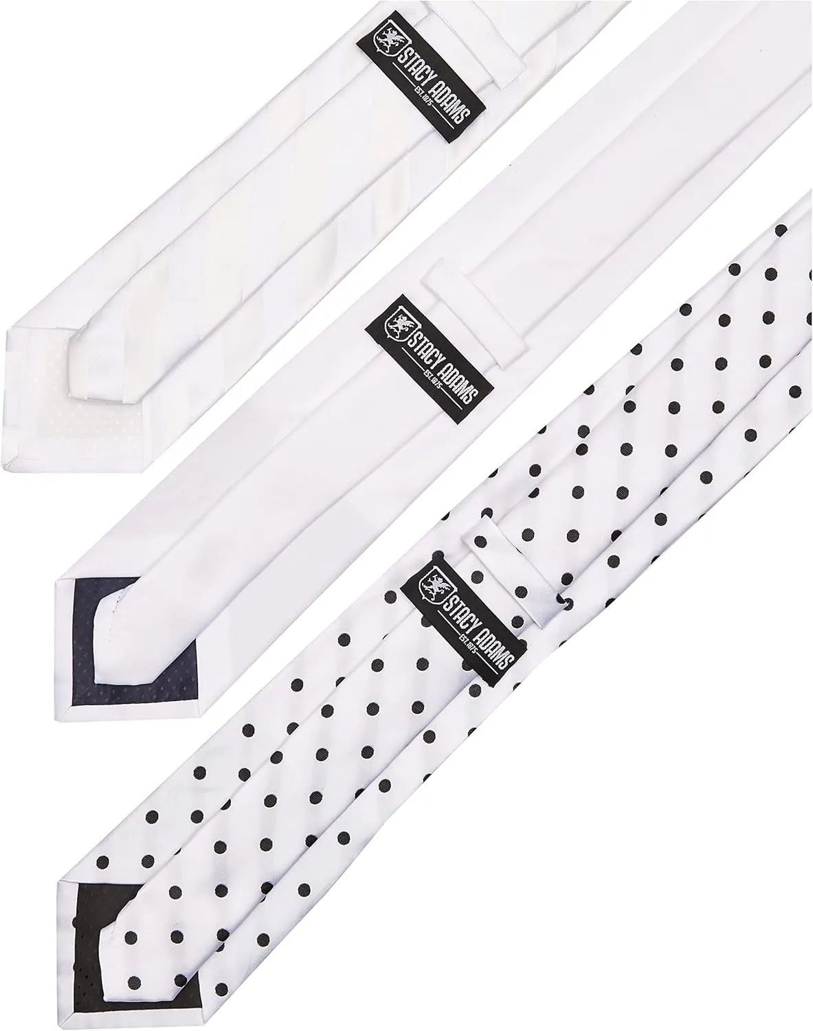 Stacy Adams mens 3 Pack Satin Neckties Solid Striped Dots With Pocket Squares